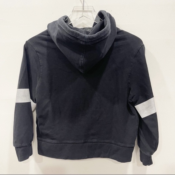 Norma Kamali Black Full-Zip Hooded Sweatshirt with Silver Stripe Size Small - Picture 2 of 6